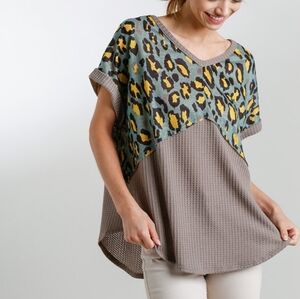Umgee Animal Print Dolman Sleeve Blouse